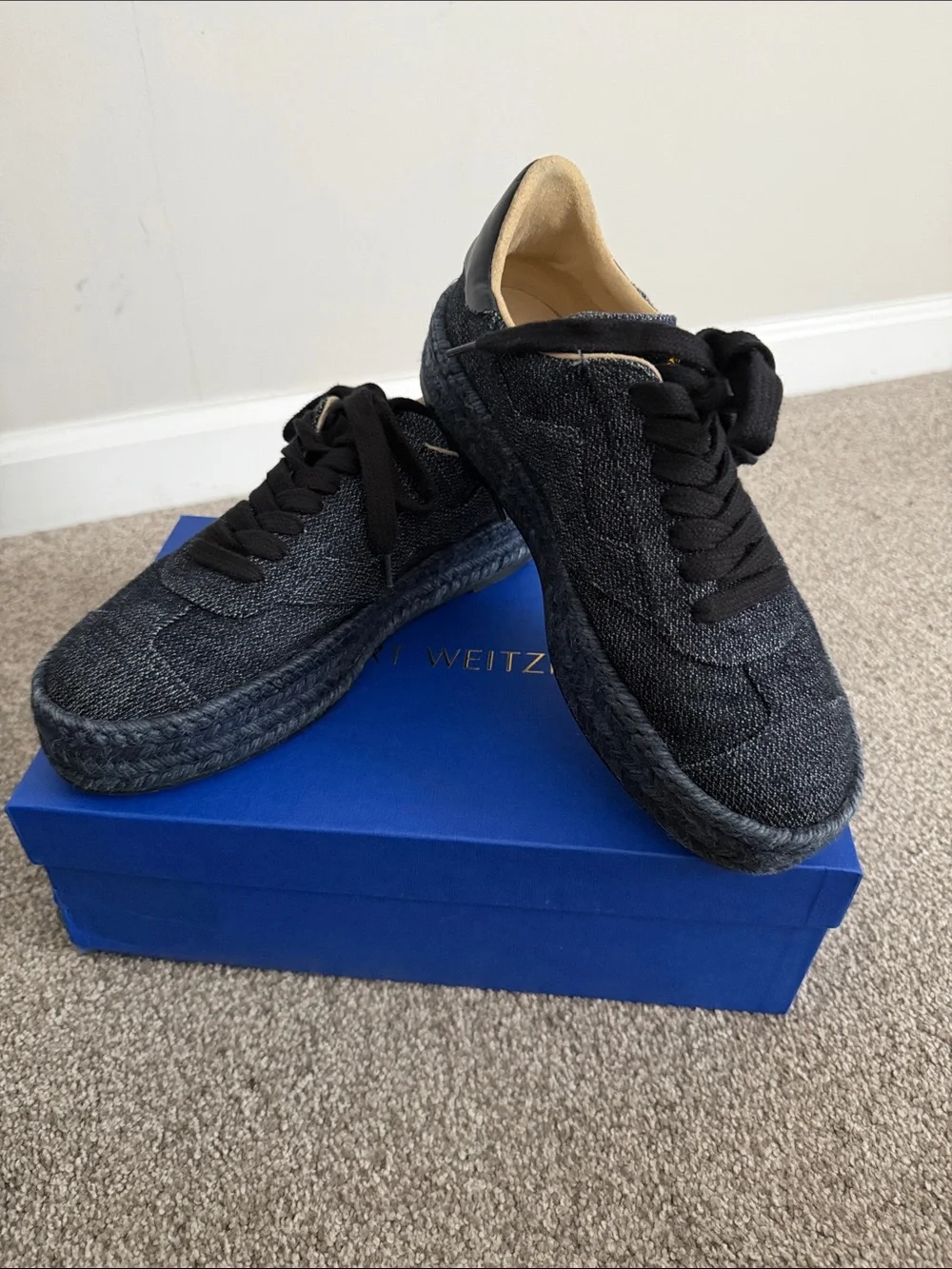 Women's Stuart Weitzman Denim Textured Lace-Up Sneakers